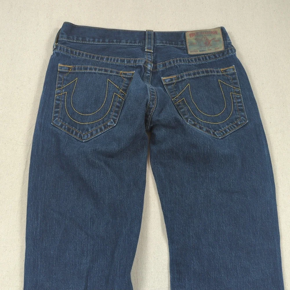 True Religion Jeans Mens 32x29 Blue Bobby Straight Dark Wash Hemmed